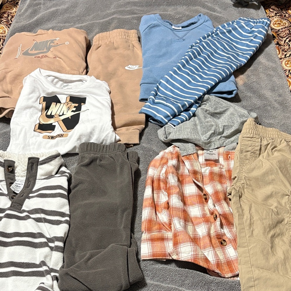 Kids Apparel Sets: Nike/Carters/Okie Dokie/SHEIN. Brown, Blue, & Gray. 18M-24M.